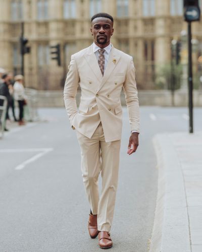 Double breasted 2025 beige suit